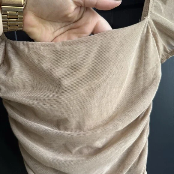 Princess Polly Nude tan Charvi Cap Sleeve Ruched Minidress Size 0 - Picture 5 of 10